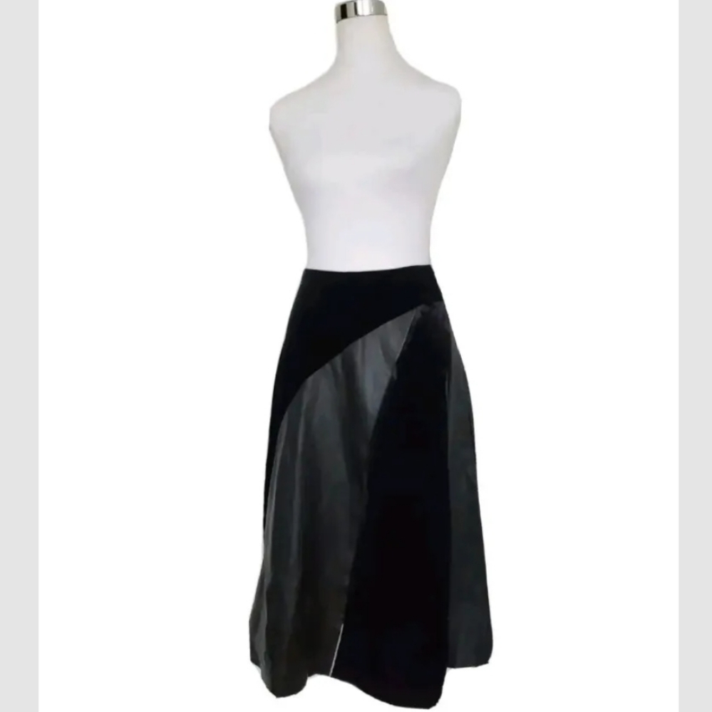NEW Ralph Lauren Purple Label Women's A-line Skirt 100% Lamb Leather Black 0 XXS